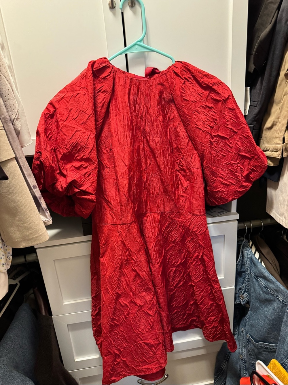 H&M Red Puff-Sleeve Midi Dress